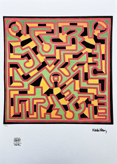 Keith Haring - Untitled green and orange 88/150 - signováno, limitovaná edice s certifikátem, 50x70 cm