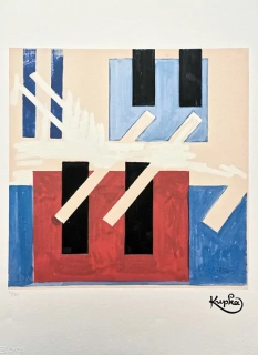 František Kupka - Red and blue composition 201/350 - limitovaná edice s certifikátem, 50x70cm