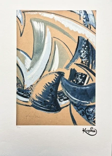 František Kupka - Abstract composition blue and beige 121/350 - limitovaná edice s certifikátem, 50x70cm