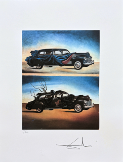 Salvador Dalí - Clothed automobile Two cadillacs - signováno, limitovaná edice, 50x66cm