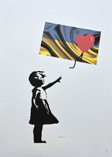 Banksy - Girl with Balloon Ukraine flag 64/150 - číslovaná edice s certifikátem, 50x70cm