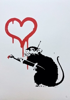 Banksy - Love Rat černo-červená x/150 - číslovaná edice s certifikátem, 50x70cm