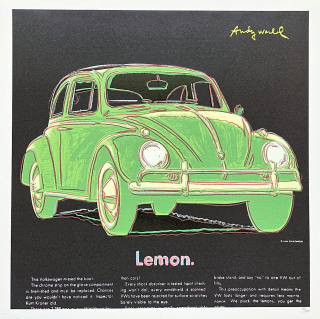 Andy Warhol - Lemon Volkswagen 50/500 - signováno, 50x50cm, limitovaná edice CMOA s certifikátem