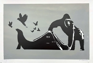 BANKSY/NOT BANKSY - London ZOO gray 2/5 - originální ručně stříkaný sprej na papíře