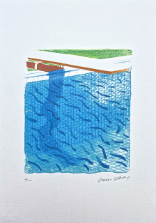 David Hockney - Pool made with paper and blue ink for book 190/200 - limitovaná edice, s certifikátem, 35x50 cm