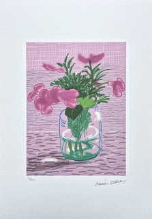 David Hockney - Pink flowers 30/200 - limitovaná edice, s certifikátem, 35x50 cm