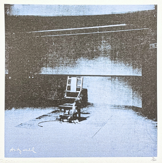 Andy Warhol - Electric chair modré 16/500 - signováno, 50x50cm, limitovaná edice CMOA s certifikátem