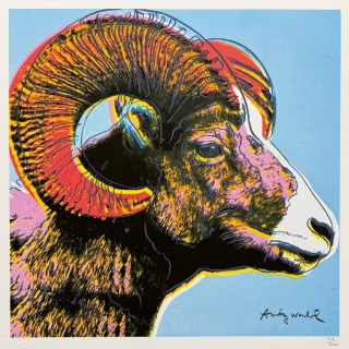 Andy Warhol - Bighorn ram růžovo-modrý x/500 - signováno, 50x50cm, limitovaná edice CMOA s certifikátem