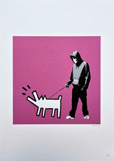 Banksy - Choose your weapon fialovo-červený 56/150 - číslovaná edice s certifikátem, 50x70cm