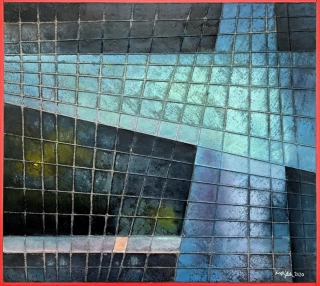 Karel Kodýdek - Tam dole na zemi - olej na plexiskle, signováno, rámováno, 50x44,5 cm