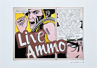 Roy Lichtenstein - Live Ammo Take Cover - signováno, 50x35cm, limitovaná edice 50/150