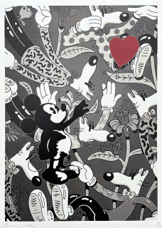 Death NYC - Mickey Mouse, flower a red balloon - limitovaná edice s certifikátem, 32x45cm