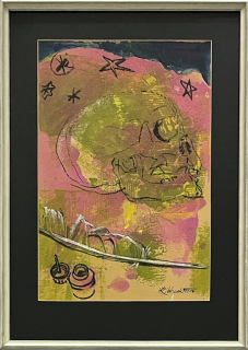 Dalibor Říhánek - Noc s Hamletem - karton + akryl a tuš, rámováno, zaskleno