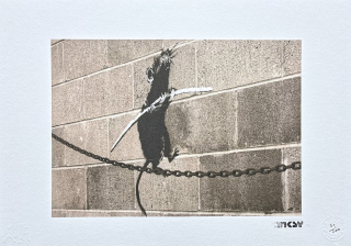 Banksy - Tightrope Rat 75/150 - číslovaná edice s certifikátem, razítko, 50x35cm