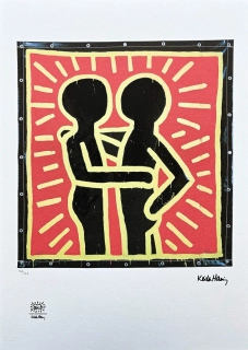 Keith Haring - Buddies in red and black 106/150 - signováno, limitovaná edice s certifikátem, 50x70 cm