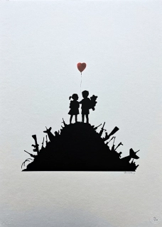 Banksy - Kids on Guns x/150 cihlová - číslovaná edice s certifikátem, 50x70cm