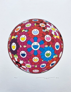 Takashi Murakami - Flowerball blue red 49/300- signováno, číslovaná edice, 50x65 cm