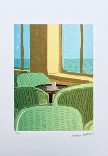 David Hockney - Restaurant with Green Chairs x/500 - limitovaná edice s certifikátem, 35x50 cm