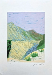 David Hockney - Mountains with green Building x/500 - limitovaná edice s certifikátem, 35x50 cm