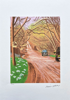 David Hockney - The Arrival of Spring in Woldgate - Road with Cars 83/500 - limitovaná edice s certifikátem, 35x50 cm