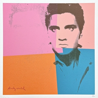 Andy Warhol - Elvis Presley růžovo-modro-oranžový 113/500 - signováno, 50x50cm, limitovaná edice CMOA s certifikátem