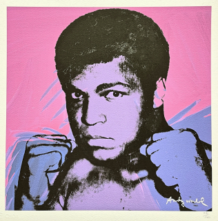 Andy Warhol - Muhammad Ali růžový 245/500 - signováno, 50x50cm, limitovaná edice CMOA s certifikátem