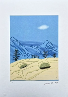 David Hockney - The Yosemite Suit - Blue mountains and stones 33/500 - limitovaná edice, s certifikátem, 35x50 cm