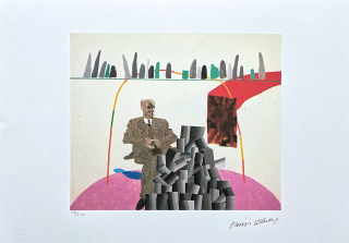 David Hockney - Portrait surrounded by artistic devices 118/500 - limitovaná edice s certifikátem, 50x35 cm
