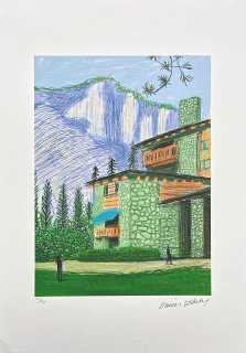 David Hockney - The Yosemite suite - House with green and brown 62/500 - limitovaná edice s certifikátem, 35x50 cm