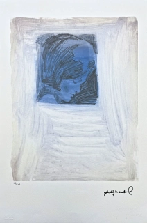 Andy Warhol - Portrait in pencil modrá 28/100 - edice Leo Castelli s certifikátem