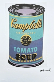 Andy Warhol - Campbell's Soup Tomato Soup modrá na bílém pozadí 10/100 - edice Leo Castelli s certifikátem