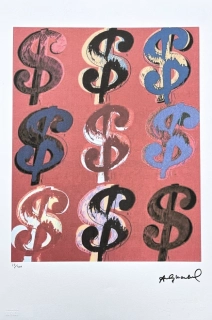 Andy Warhol - 9x Dollar Sign hnědo-červený 22/100 - edice Leo Castelli s certifikátem