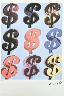 Andy Warhol - 9x Dollar Sign světle modrý 21/100 - edice Leo Castelli s certifikátem