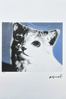 Andy Warhol - Cat bílo-modrá 44/100 - edice Leo Castelli s certifikátem