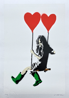 BANKSY/NOT BANKSY - Love is in the air 7/10 -  originální ručně stříkaný sprej na papíře