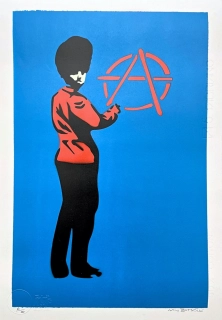 BANKSY/NOT BANKSY - Anarchy Guard blue 6/10 -  originální ručně stříkaný sprej na papíře