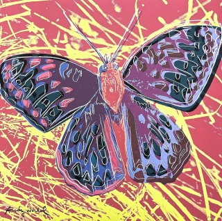 Andy Warhol - Butterfly červeno-žlutý 272/2400 - 60x60cm, limitovaná edice CMOA s certifikátem