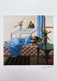 David Hockney - Model with unfinished self-portrait 310/500 - limitovaná edice s certifikátem, 35x50 cm