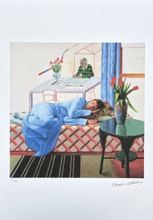 David Hockney - Model with unfinished self-portrait 59/500 - limitovaná edice s certifikátem, 35x50 cm