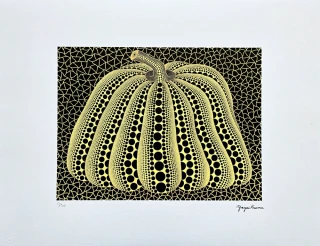 Yayoi Kusama - Yellow pumpkin on black III x/500 - signováno, číslovaná edice, 65x50 cm