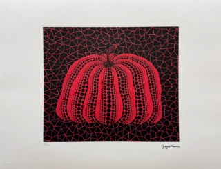 Yayoi Kusama - Red pumpkin on black x/500 - signováno, číslovaná edice, 65x50 cm