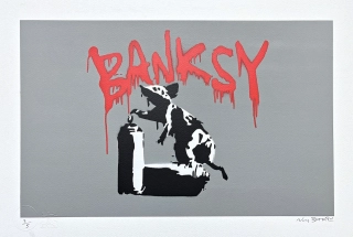 BANKSY/NOT BANKSY - Rat with Spray Cans gray 3/5 - originální ručně stříkaný sprej na papíře