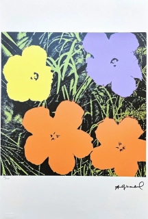Andy Warhol - Flowers fialovo-oranžový 89/100 - edice Leo Castelli s certifikátem