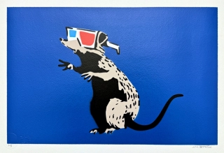 BANKSY/NOT BANKSY - 3D Rat - blue 1/5 - originální ručně stříkaný sprej na papíře