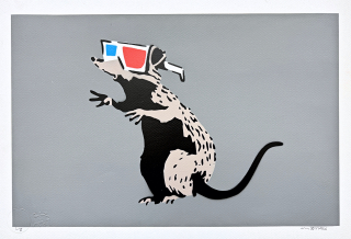 BANKSY/NOT BANKSY - 3D Rat - gray 1/5 - originální ručně stříkaný sprej na papíře