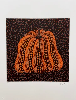 Yayoi Kusama - Orange Pumpkin on Black II x/500 - signováno, číslovaná edice, 50x65 cm