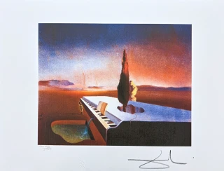 Salvador Dalí - Surrealist Piano in the Desert - signováno, limitovaná edice, 66x50cm