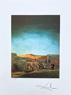Salvador Dalí - Surrealist Landscape with Soft Objects - signováno, limitovaná edice, 50x66cm