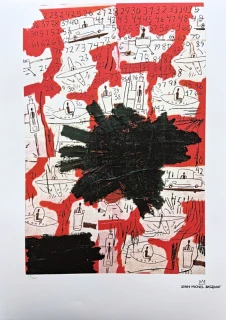 Jean-Michel Basquiat - Red and Black with Numbers and Boats - x/300 - limitovaná edice, signováno, 50x70cm