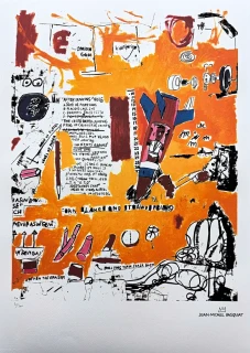 Jean-Michel Basquiat - Orange Composition with Crowned Figure - x/300 - limitovaná edice, signováno, 50x70cm